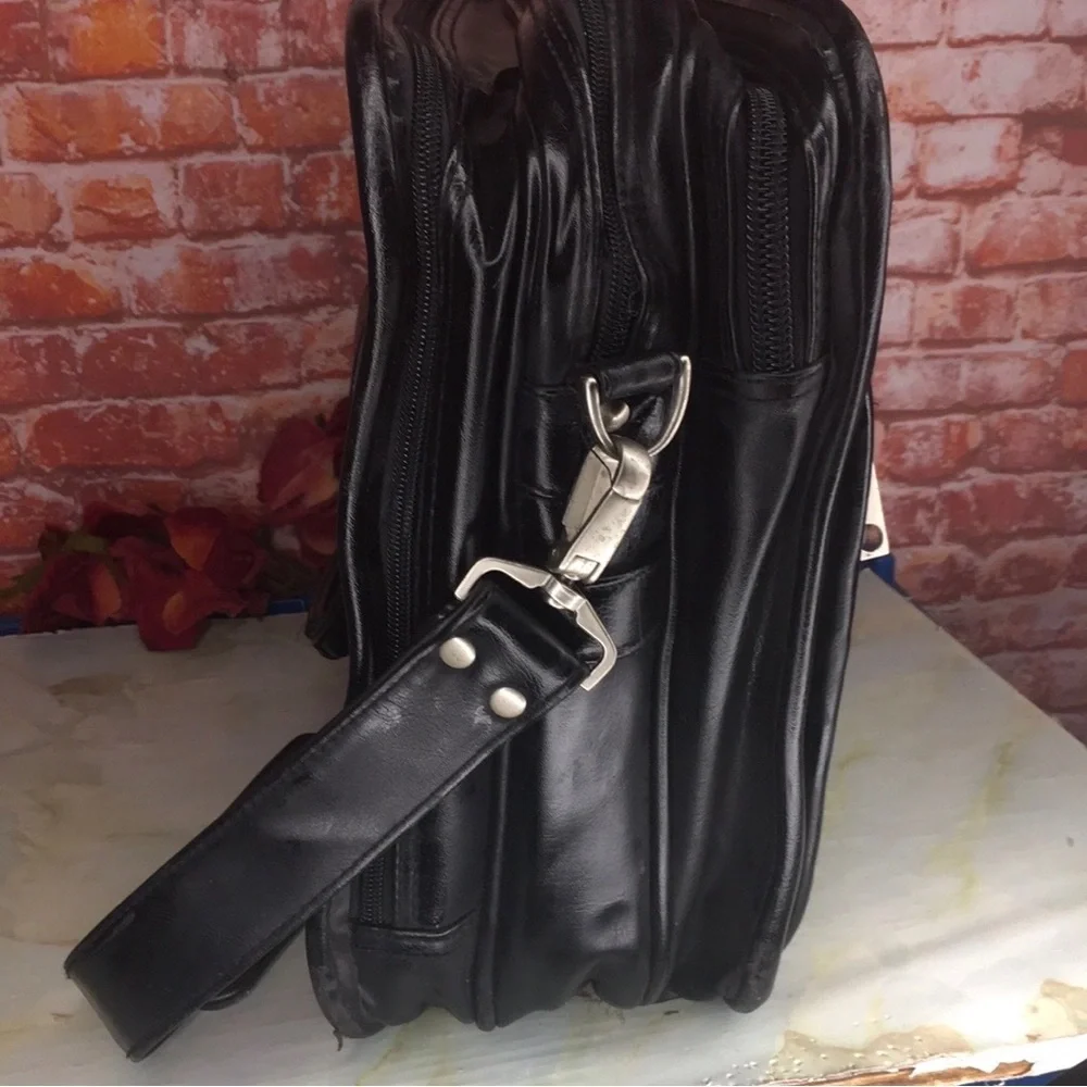 Vintage Black Faux Leather Laptop Bag